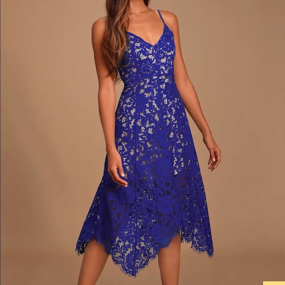 Lulus - One Wish Royal Blue Lace Midi Dress